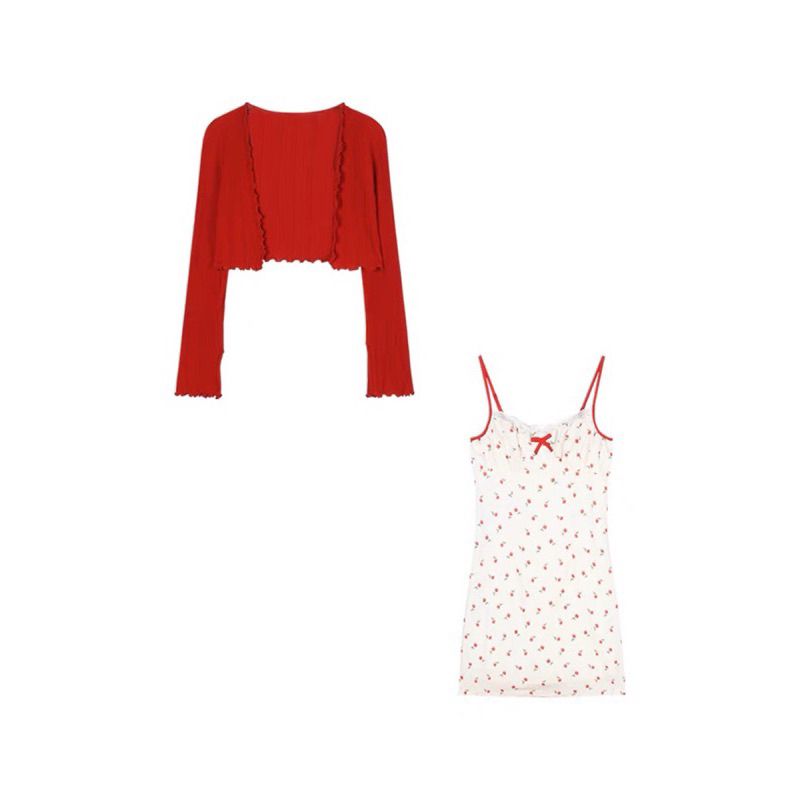 Set váy hai dây kèm áo khoác cardigan diện noel- tết siêu xinh 🧧🎄