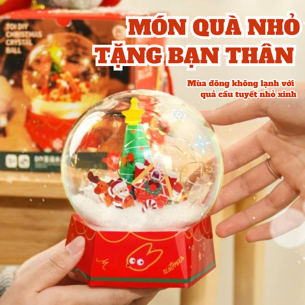 Đồ chơi Noel DIY tự làm quả cầu tuyết đón Giáng Sinh Christmas Crystal ball hãng TOI đồ chơi thủ công có đèn led