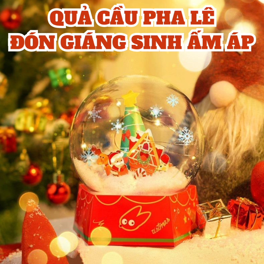Đồ chơi Noel DIY tự làm quả cầu tuyết đón Giáng Sinh Christmas Crystal ball hãng TOI đồ chơi thủ công có đèn led