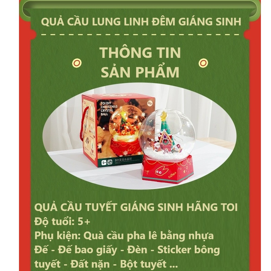 Đồ chơi Noel DIY tự làm quả cầu tuyết đón Giáng Sinh Christmas Crystal ball hãng TOI đồ chơi thủ công có đèn led