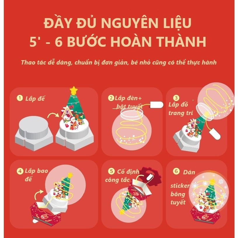 Đồ chơi Noel DIY tự làm quả cầu tuyết đón Giáng Sinh Christmas Crystal ball hãng TOI đồ chơi thủ công có đèn led