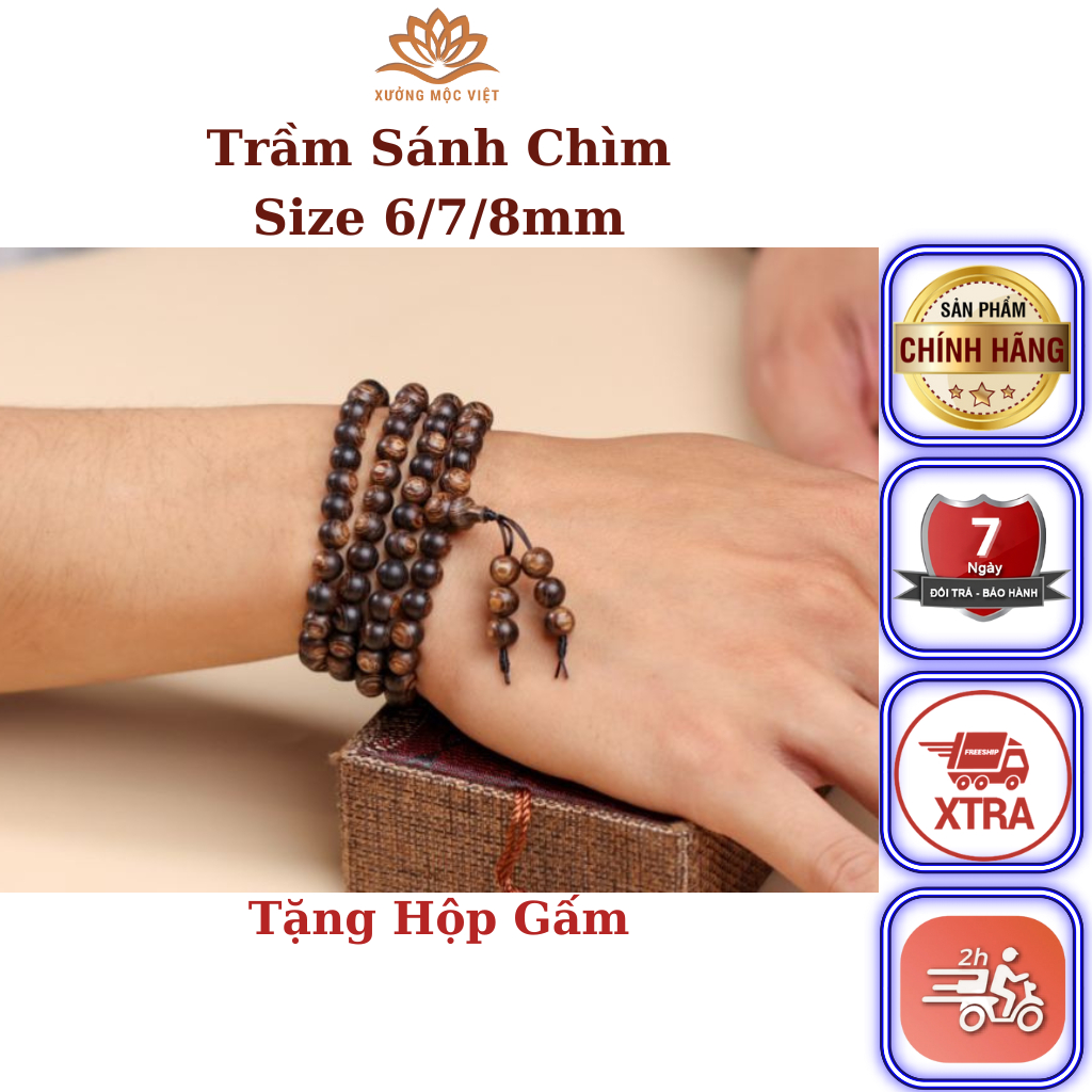 Vòng Tay Trầm Hương 108 Hạt Xưởng Mộc Việt - Trầm Sánh Chìm Size 6/7/8MM Mang Lại Tài Lộc May Mắn Bình An