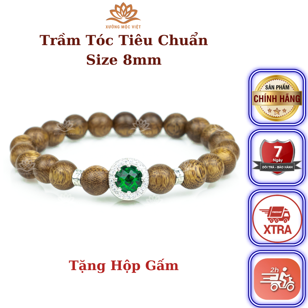 Vòng Tay Trầm Hương Mix Charm Đá - Trầm Tốc Tiêu Chuẩn Xưởng Mộc Việt | Vòng Đơn 8MM