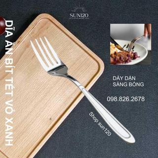 Dĩa bít tết inox bền đẹp dày sáng bóng vỏ viền xanh