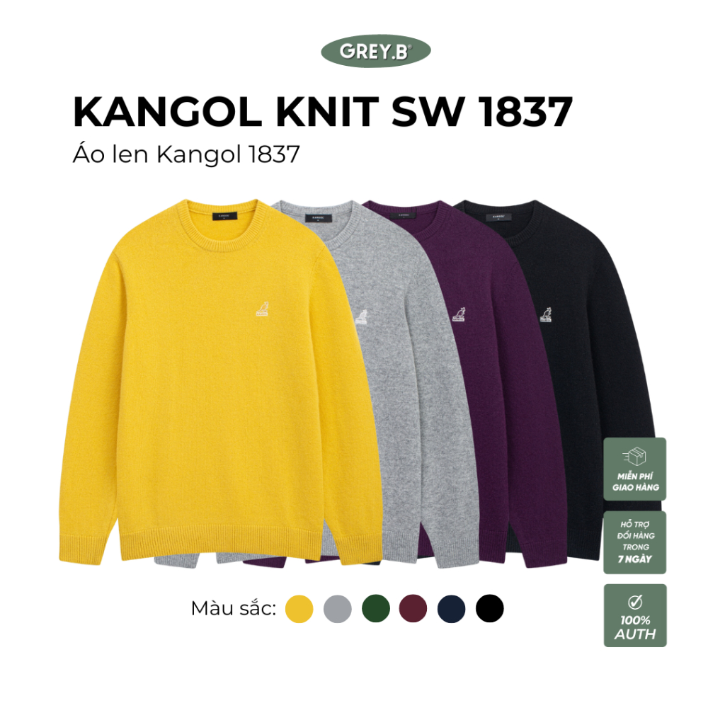 Áo Len Kangol Knit Sweater 1837 GREYB Unisex Mềm Mại Dày Dặn Ấm Áp Phong Cách Hàn Quốc