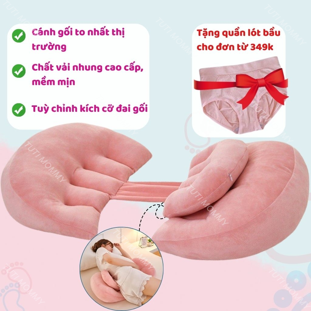 Gối cánh tiên bà bầu, gối bầu cánh tiên cao cấp MỊN KIDS, nâng đỡ bụng bầu giúp các mẹ bầu giảm đau lưng
