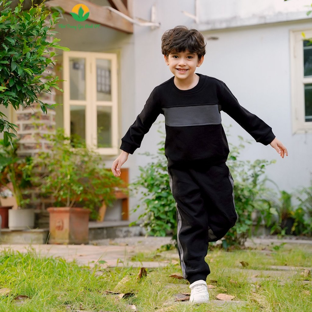 Bộ nỉ bé trai thu đông thời trang Việt Thắng, quần dài, áo dài tay phối màu - B70.2304