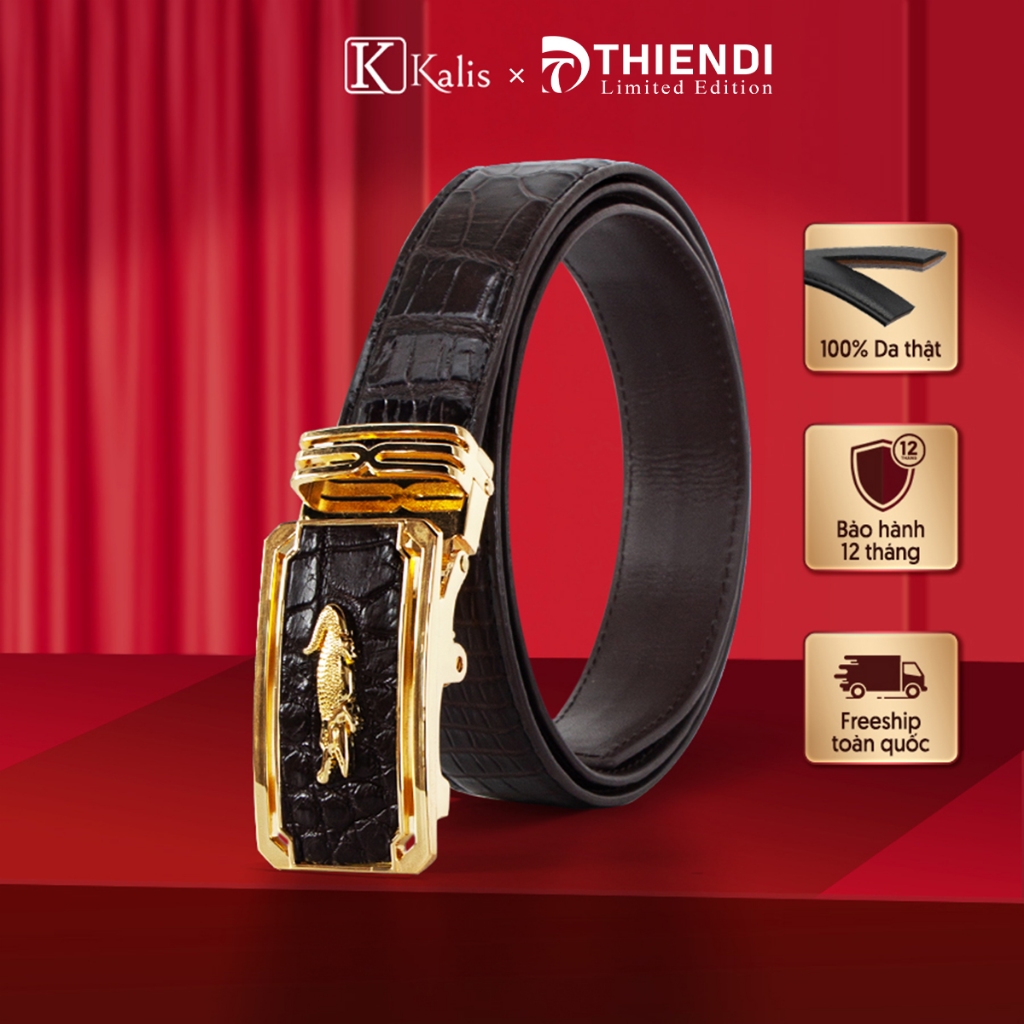 Dây lưng da cá sấu thật cao cấp hàng hiệu KALIS x Thiendi BABT2 dây nịt nịch thắt lưng nam cá sấu xịn chính hãng fullbox