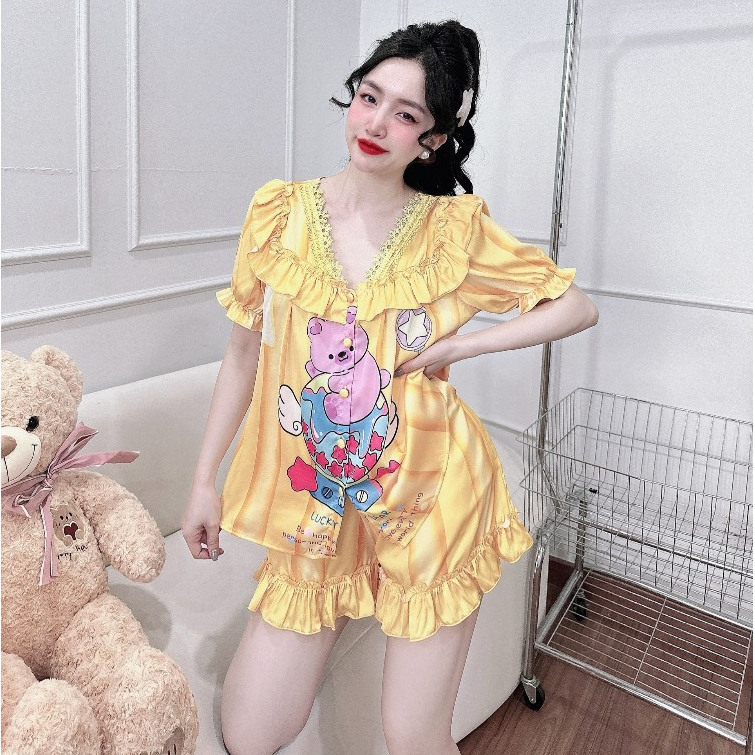 Đồ Bộ Nữ Pijama SOJUN Bộ Latin Cổ Vuông Bèo Nút Bọc Cao Cấp 50-70kg