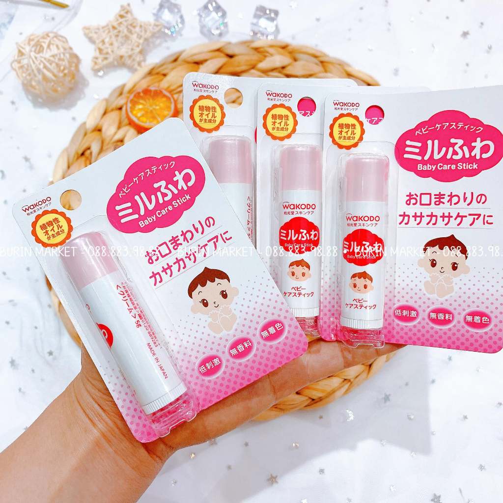Son Dưỡng Môi Cho Bé WAKODO - Nhật Bản, Son Dưỡng Môi Mềm Mịn Chống Khô Môi, Nẻ Môi Cho Bé Wakodo Nhật Bản Saikou