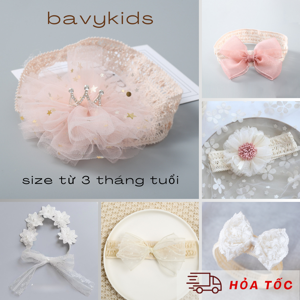Tuban đính nơ ren băng đô cho bé gái PK06