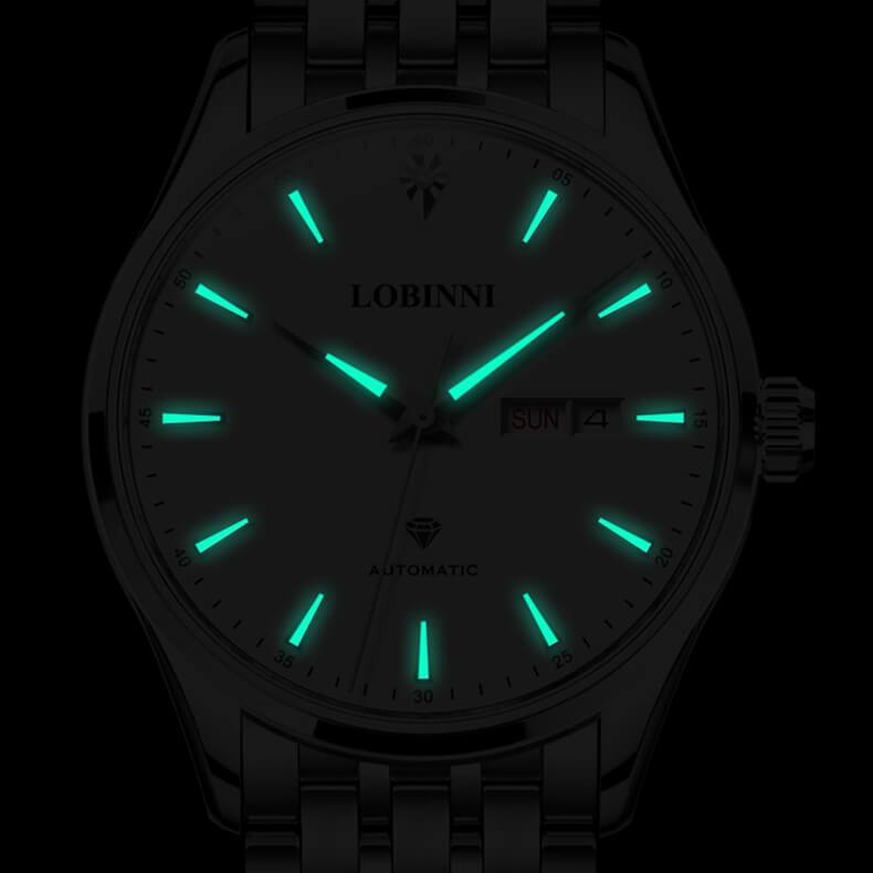 Đồng hồ nam chính hãng LOBINNI L19009-2 Kính sapphire,chống xước,Chống nước,BH 24 tháng,Máy cơ (Automatic) ,dây da xịn