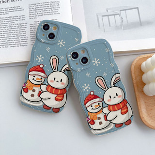 Ốp Điện Thoại iphone Viền Gợn Sóng Thỏ tuyết nền xanh xinh iPhone 7plus 6plus 11 7 8 12 13 14 15 xr max sm6019