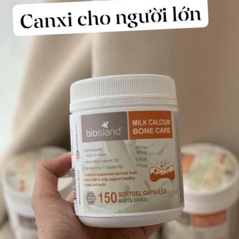 [Mã SMKB151 giảm 10% đơn 500.000Đ] Canxi BioIsland Milk Calcium Bone Care 150 viên hàng nội địa Úc