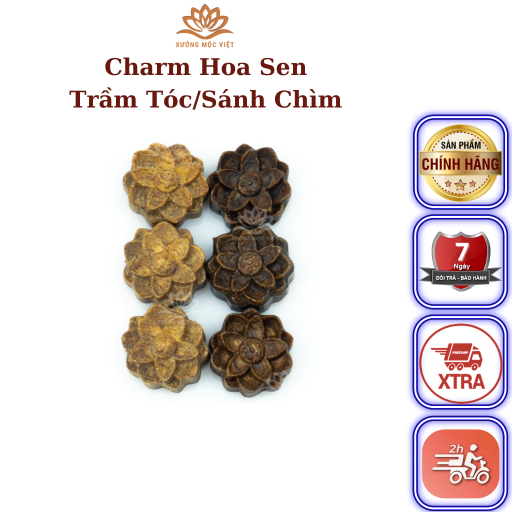 Phụ Kiện Charm Hoa Sen Trầm Hương Xưởng Mộc Việt (Trầm Tốc/Sánh Chìm)