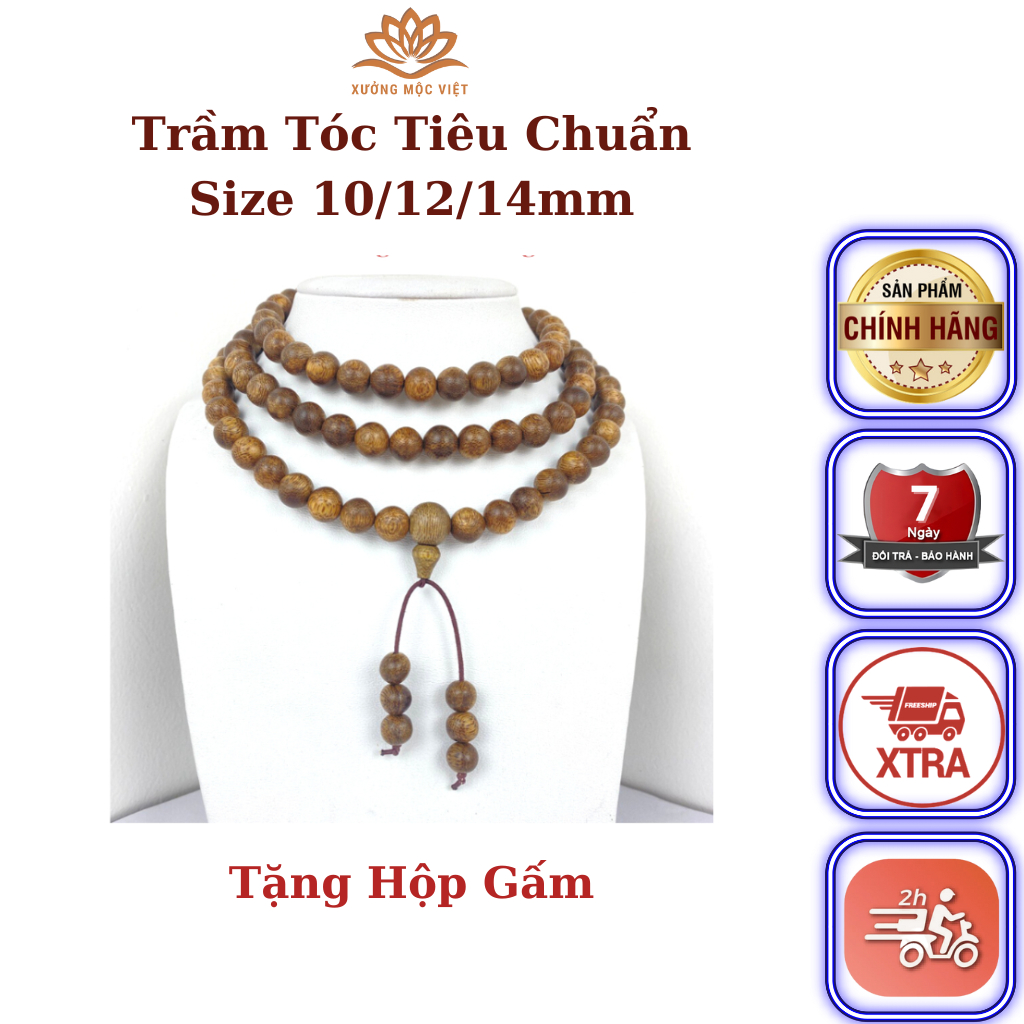 Vòng Trầm Hương Chuỗi Tràng 108 Hạt Dùng Để Tụng Kinh Niệm Phật - Trầm Tóc Vườn Xưởng Mộc Việt