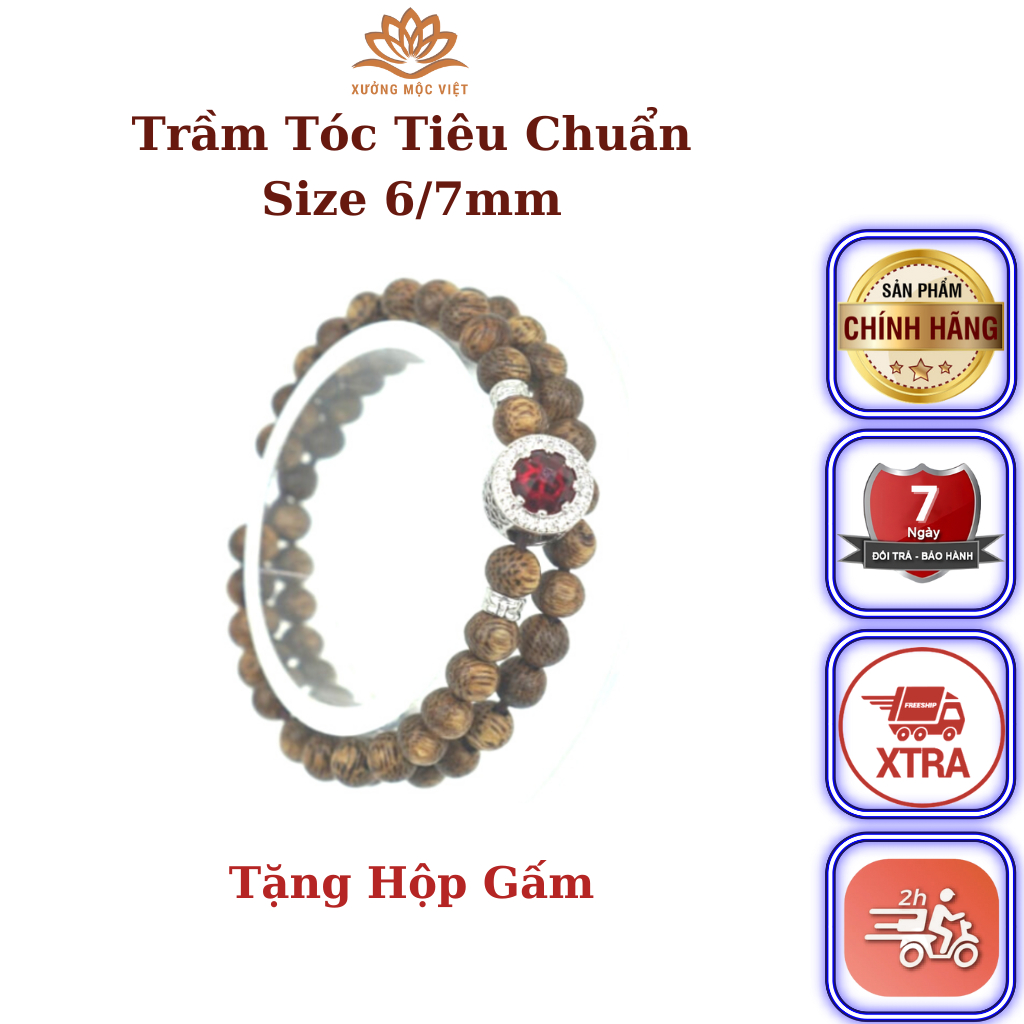 Vòng Tay Trầm Hương Tốc Chuỗi 54 Hạt Mix Cham Tự Nhiên XƯỞNG MỘC VIỆT - Size 6/7mm