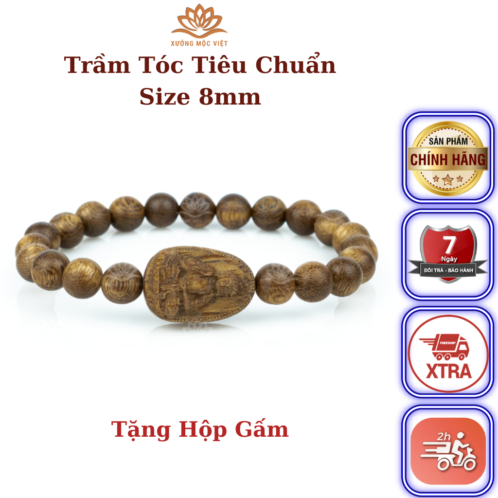 Vòng Tay Trầm Hương Mix Tượng Phật Xưởng Mộc Việt - Size 8 - 10 mm Trầm Tốc Thường Dành Cho Nam Nữ