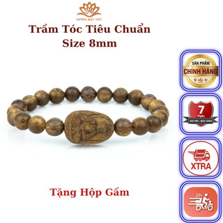 Vòng tay trầm hương hạt tròn Trầm Tóc mix mặt phật bản mệnh theo tuổi Xưởng Mộc Việt