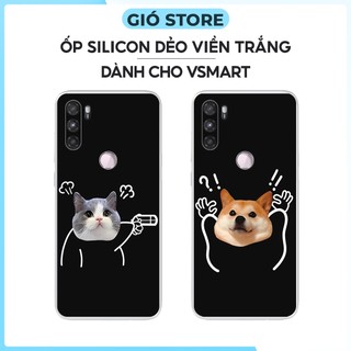 Ốp lưng Vsmart Active 3 silicon dẻo viền trắng, tpu mềm bảo vệ camera hình chó mèo