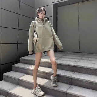  ÁO HOODIE - ÁO KHOÁC NỈ NỮ DÂY KÉO NỮA CỔ MÀU OLIVE ĐẸP 