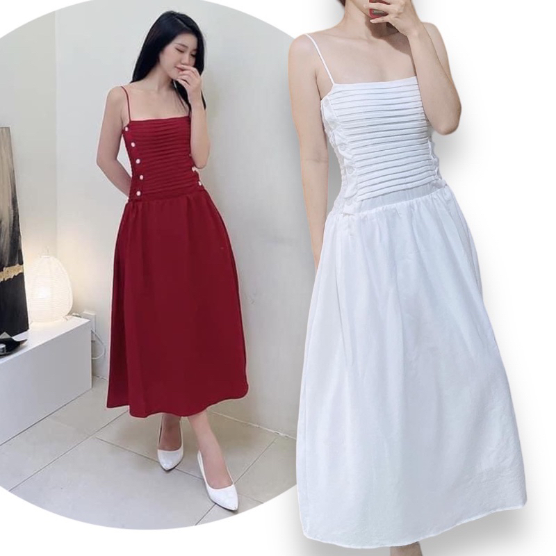 Đầm maxi 2 dây nhún sườn TK1209 ( Hoả tốc HCM - hình thật 100% )