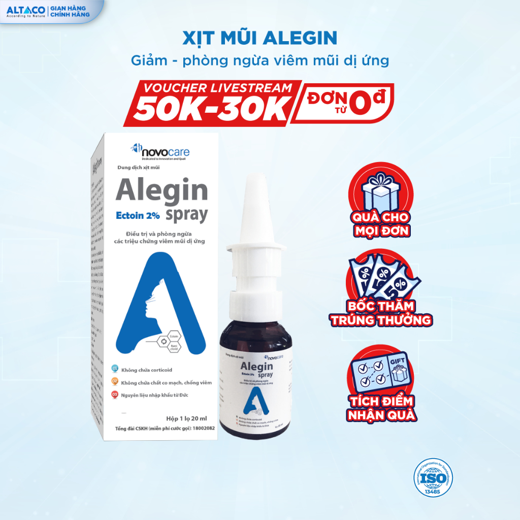 Dung Dịch Xịt Mũi Novocare Alegin Spray Hỗ Trợ Giảm Ngạt Mũi, Viêm Mũi Dị Ứng (20ml)