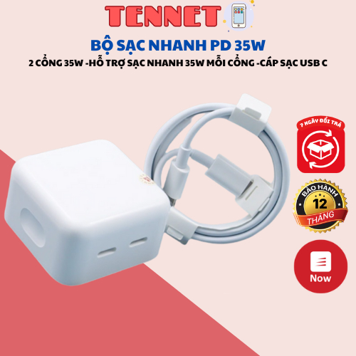 Bộ Củ Dây Cáp Sạc Nhanh PD 35W 2 Cổng Usb C và 1 Dây Cáp C-L