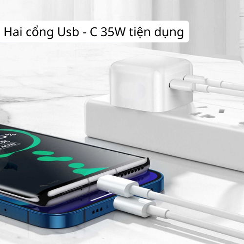 Bộ Củ Dây Cáp Sạc Nhanh PD 35W 2 Cổng Usb C và 1 Dây Cáp C-L