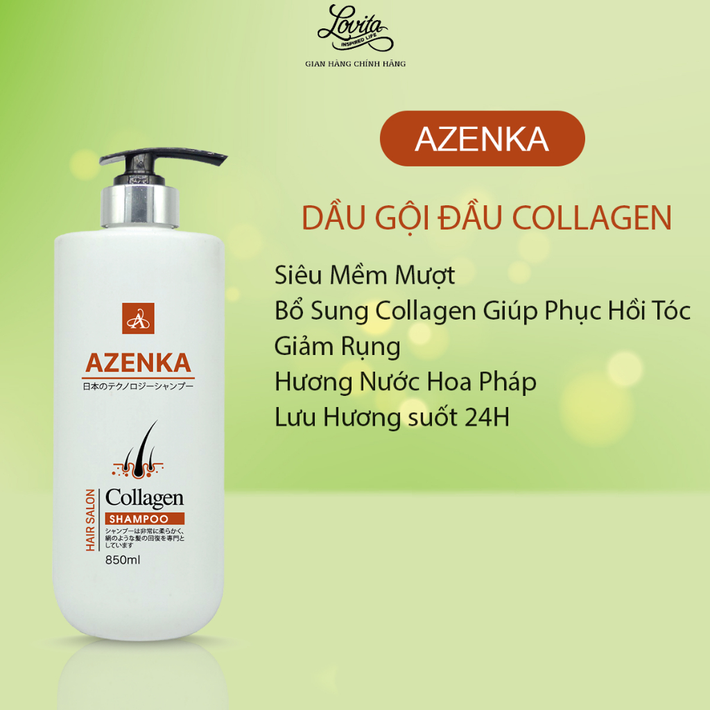 Dầu Gội Đầu Collagen AZENKA Hương Nước Hoa Thơm Lâu Nhập Pháp - Chai 850ml