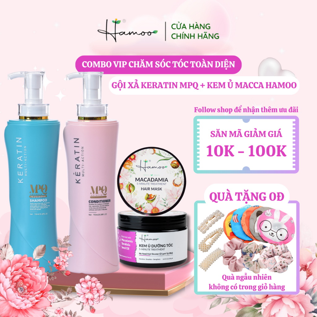 Dầu Gội Cặp Collagen Keratin MPQ 750ml, Ủ Tóc HAMOO Giúp Phục Hồi Tóc Hư Tổn Giảm Gãy Rụng Mềm Mượt Thơm Đến 72h