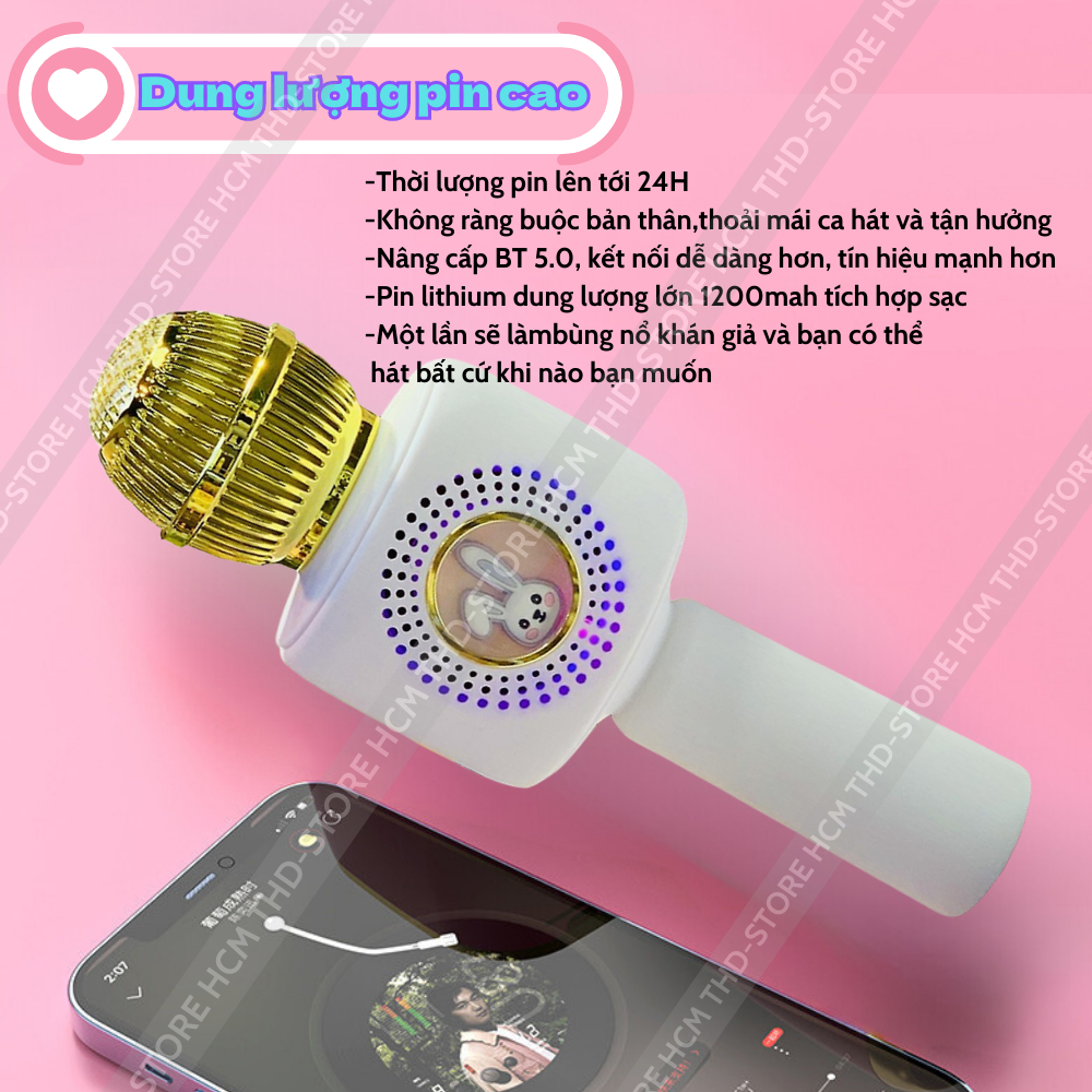 Micro Bluetooth Không Dây karaoke Kèm Loa X9 Hình Thỏ Đáng Yêu đèn led nhấp nháy Âm Thanh Trầm Ấm ,Bắt Gịong Tốt