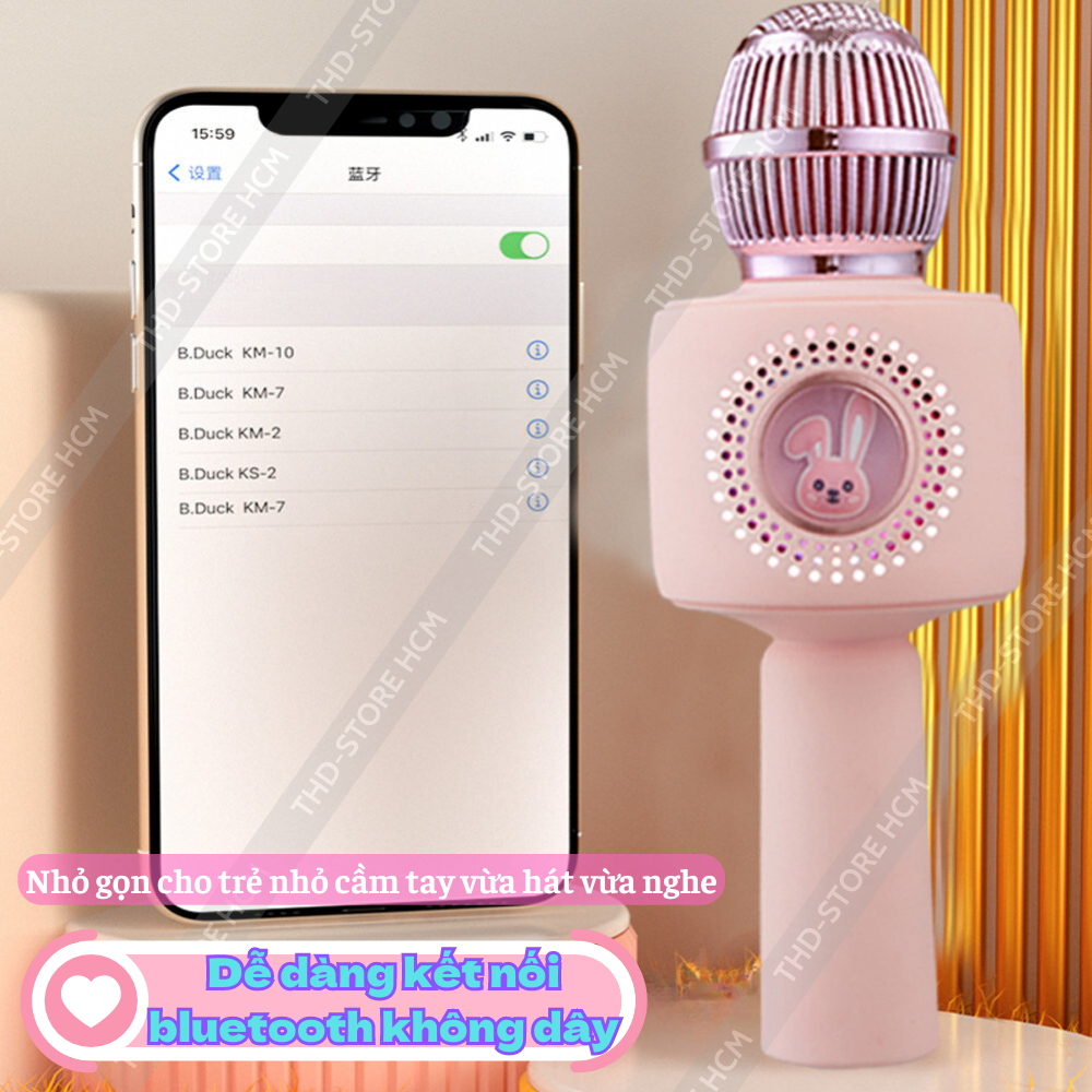 Micro Bluetooth Không Dây karaoke Kèm Loa X9 Hình Thỏ Đáng Yêu đèn led nhấp nháy Âm Thanh Trầm Ấm ,Bắt Gịong Tốt