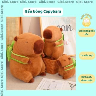 Gấu bông capybara mang balo rùa, búp bê nhồi bông gibi store mềm mại đáng yêu, gấu bông mô phỏng capybara