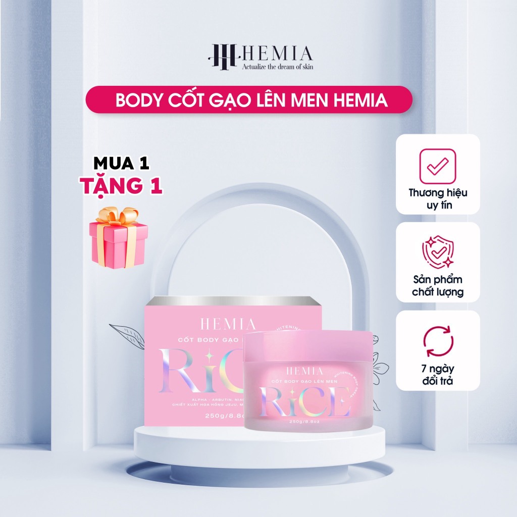 Kem body, dưỡng thể, dưỡng trắng mịn da toàn thân Hemia kháng nước hộp 250gr