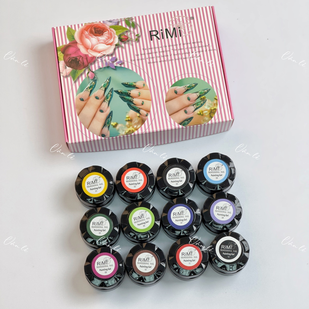 Set gel vẽ 12 màu Rimi chính hãng, vẽ hoạt hình, design móng NAIL