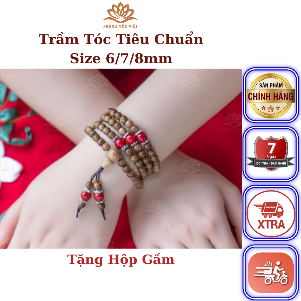 Vòng Tay Trầm Hương Xưởng Mộc Việt Chuỗi Tràng Hạt 108 Trầm Tốc Size 6mm Mix Đá Hợp Mệnh