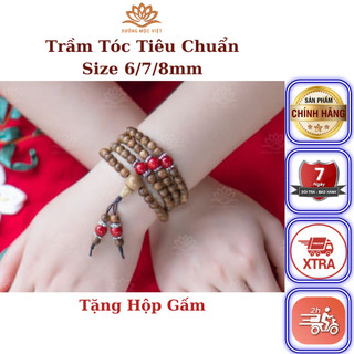 Vòng Tay Trầm Hương Xưởng Mộc Việt Chuỗi Tràng Hạt 108 Trầm Tóc Vườn Size 6mm Mix Đá Hợp Mệnh