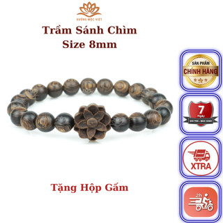Vòng Tay Trầm Hương Hạt Tròn Mix Hoa Sen - Trầm Sánh Chìm Cao Cấp Xưởng Mộc Việt
