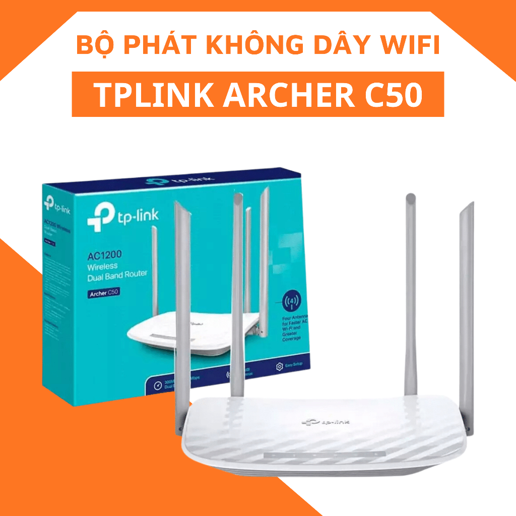 Bộ phát không dây WiFi TP-Link Archer C50 - Router băng tầng kép AC1200Mbps dùng cho gia đình bảo hành 24T