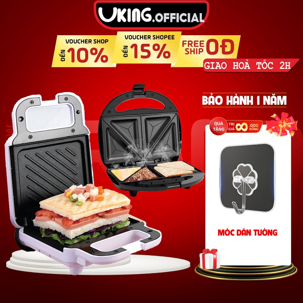 Máy nướng kẹp bánh mì VKING chín đều trong 3 phút, Máy kẹp nướng bánh sandwich chống dính tốt hàng chính hãng