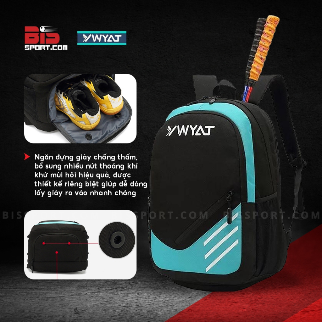 Balo Cầu Lông YWYAT 2066 Đen Xanh Chính Hãng - Ngăn Giày, Vợt Riêng, Thoáng Khí, Chống Thấm, Khử Mùi, Bền Chắc