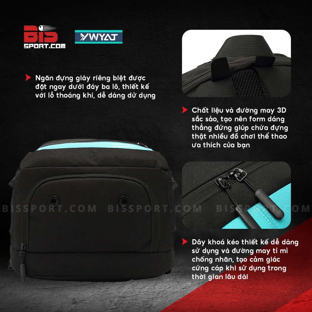 Balo Cầu Lông YWYAT 2066 Đen Xanh Chính Hãng - Ngăn Giày, Vợt Riêng, Thoáng Khí, Chống Thấm, Khử Mùi, Bền Chắc