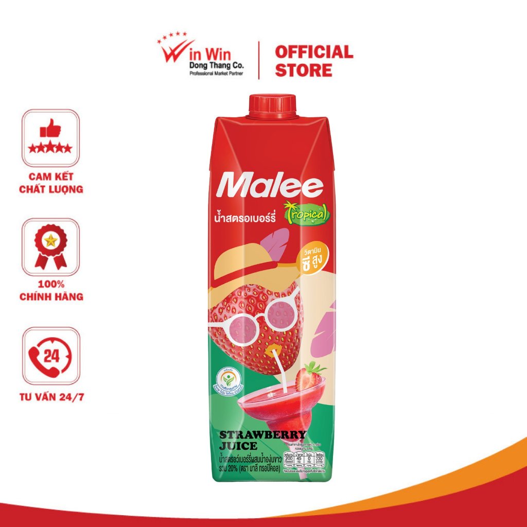 Nước Ép Hỗn Hợp Dâu Tây Và Nho Trắng Malee Tropical 1L - NK Thái Lan | 20% Strawberry Juice Mixed Wh