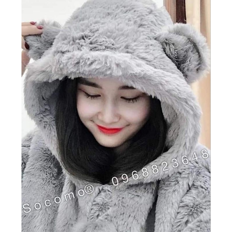 ÁO KHOÁC LÔNG TAI GẤU LÔNG 2 MẶT HÀNG QUẢNG CHÂU  FORM FREE SIZE 40KG -58KG MẶC VỪA , LÔNG MỀM MỊN ẤM ÁP