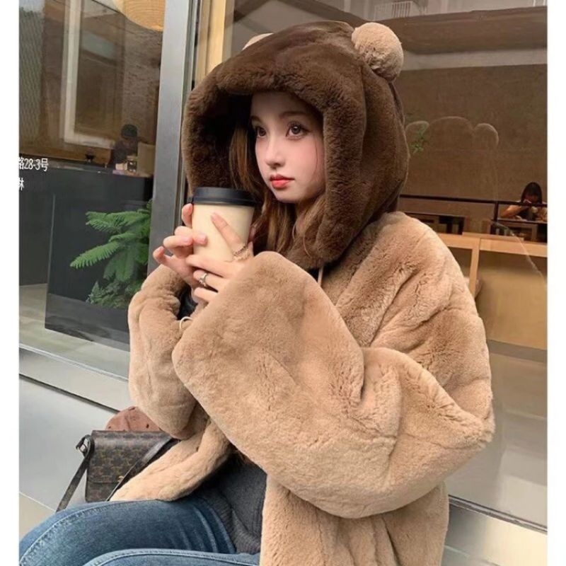 ÁO KHOÁC LÔNG TAI GẤU LÔNG 2 MẶT HÀNG QUẢNG CHÂU  FORM FREE SIZE 40KG -58KG MẶC VỪA , LÔNG MỀM MỊN ẤM ÁP