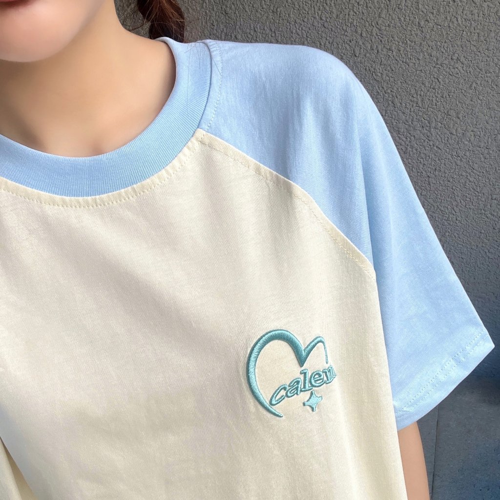 Áo thun tay raplan Thêu Tim cotton 230gsm thoáng mát Calem Club