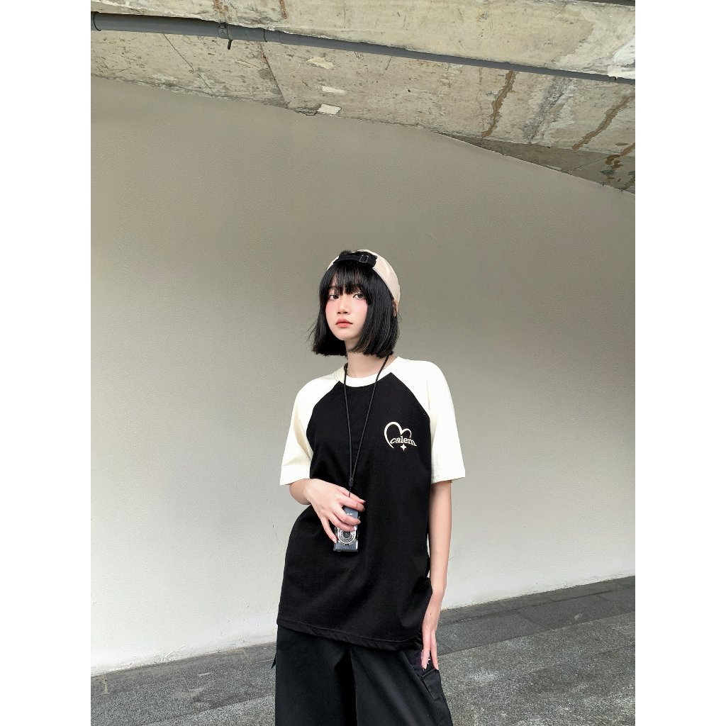 Áo thun tay raplan Thêu Tim cotton 230gsm thoáng mát Calem Club