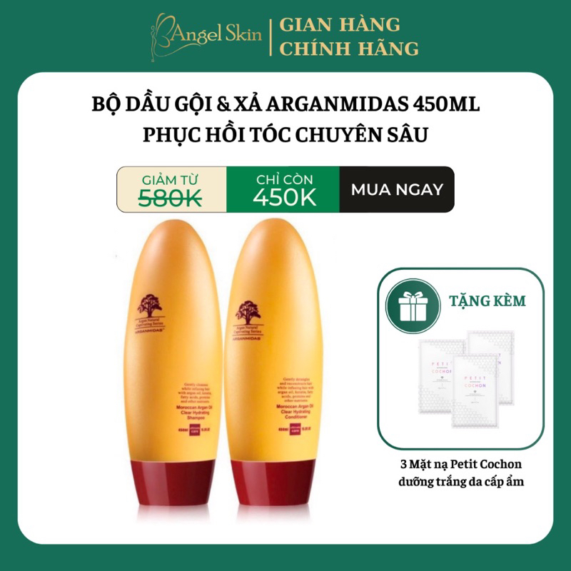 Bộ dầu gội xả Canada Arganmidas tinh dầu Moroccan Argan phục hồi tóc hư tổn 450ml