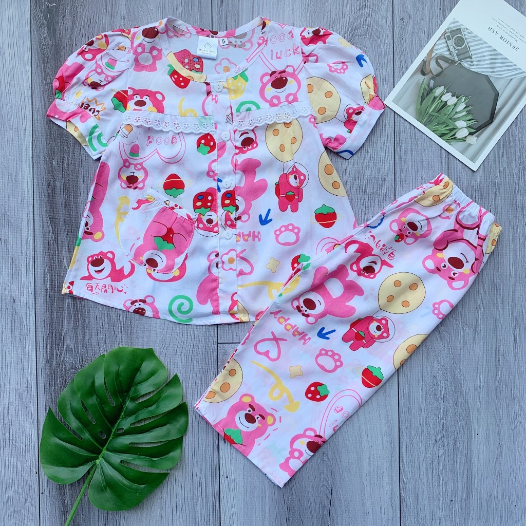 10KG-68KG Bộ quần và áo tay ngắn quần dài cài nút phối ren thiết kế với chất liệu tole 2 da mềm mát loại 1. MinMin Baby